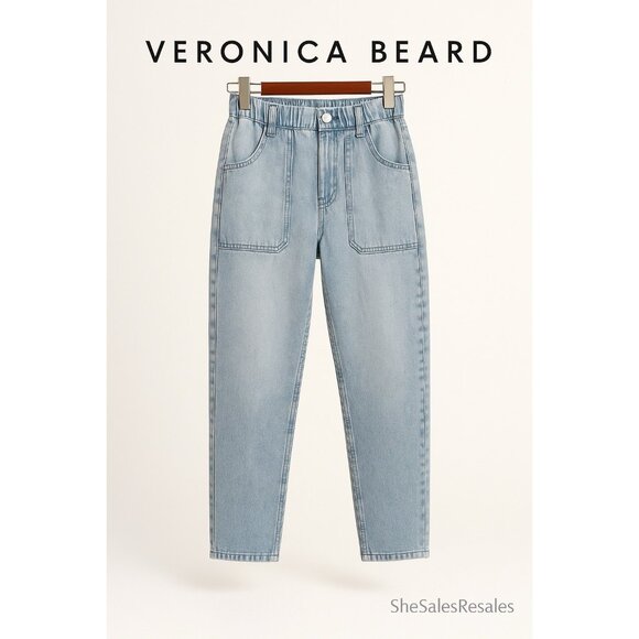 Veronica Beard Arya Straight Cropped Jeans Blue Cascade Sun Wash 100% Cotton 24” - Picture 1 of 9